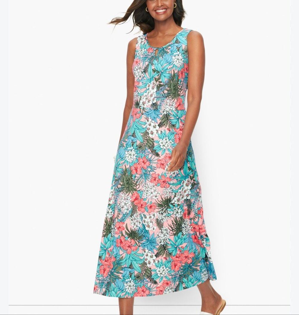 Talbots floral jungle cotton blend jersey maxi dress stretchy size XL